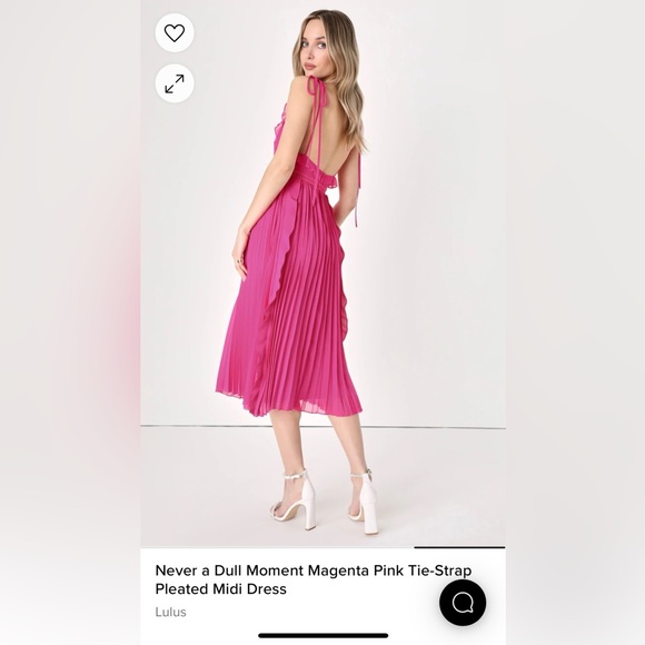 Lulus XL MAGENTA PINK TIE-STRAP PLEATED MIDI DRESS - Picture 2 of 4